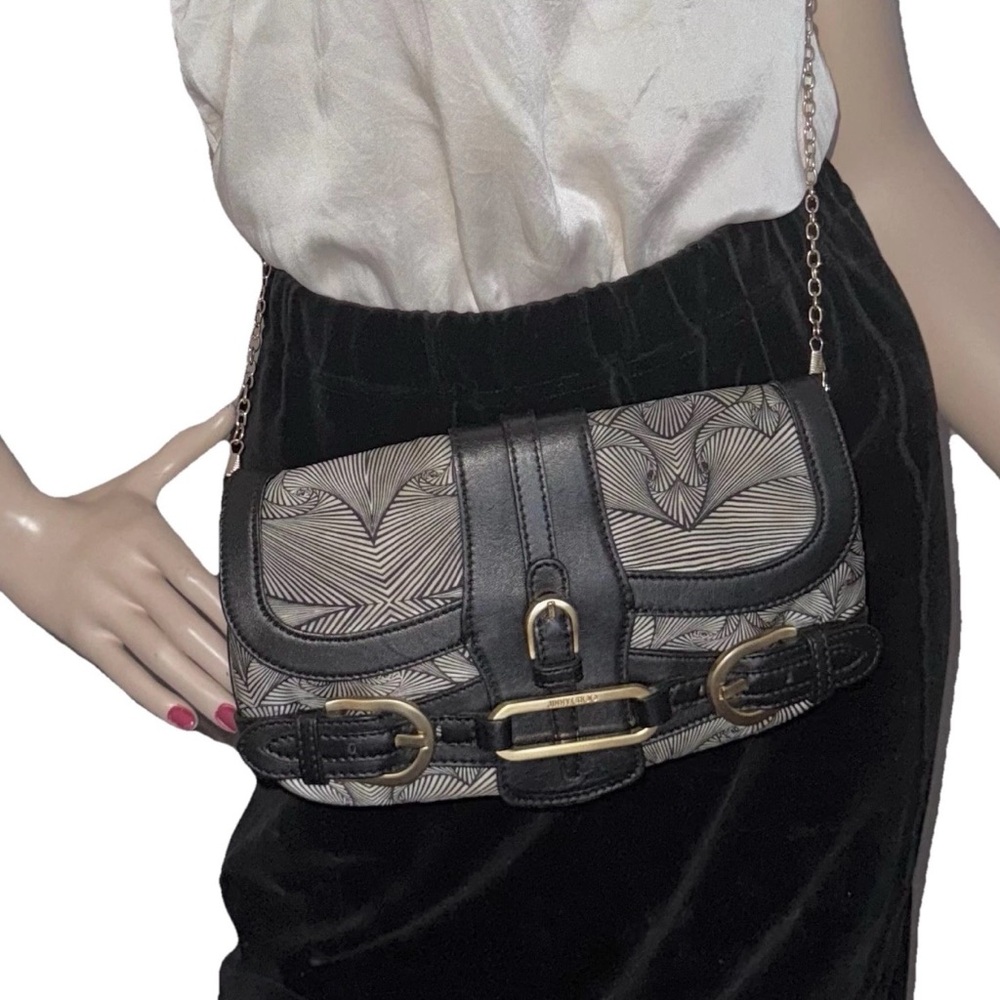 Jimmy Choo Tulita Art Deco Geometrical Design Black White Clutch Shoulder Bag